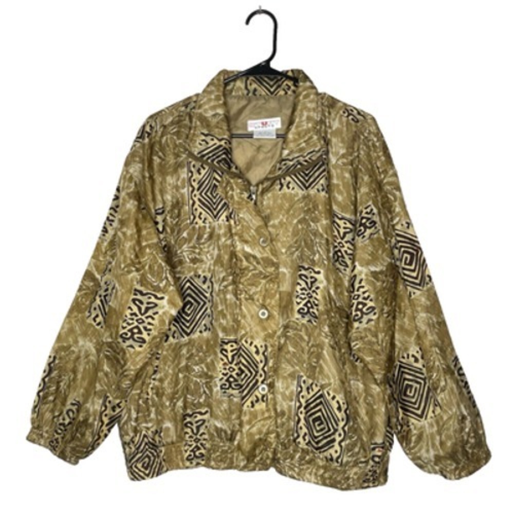 Vintage Silk Tribal Print Jacket Womens L Art To Wear Safari Oversized Boho